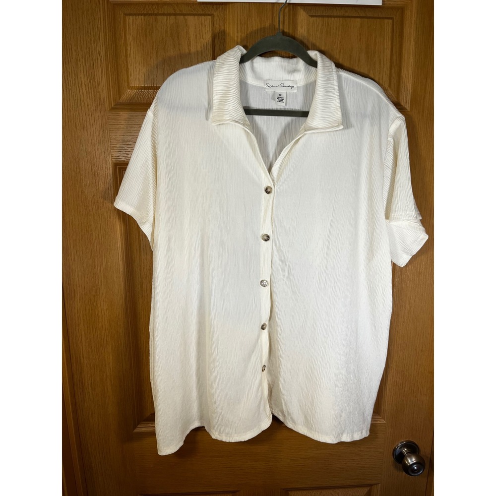 French Laundry White Plisse Short Sleeve Button Down Shirt Plus Size 3X